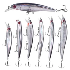 Saltwater Fishing Lures Kit, 6pcs Surf Fishing Sriper Lures Minnow Lures Deep 