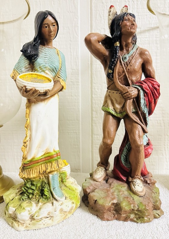 Vintage Native American Figurines Set Man Woman Resin Hand Painted 