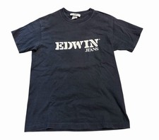 Vintage Edwin Jeans T-shirt Men’s S/M Single Stitch Faded Black USA Made 90s