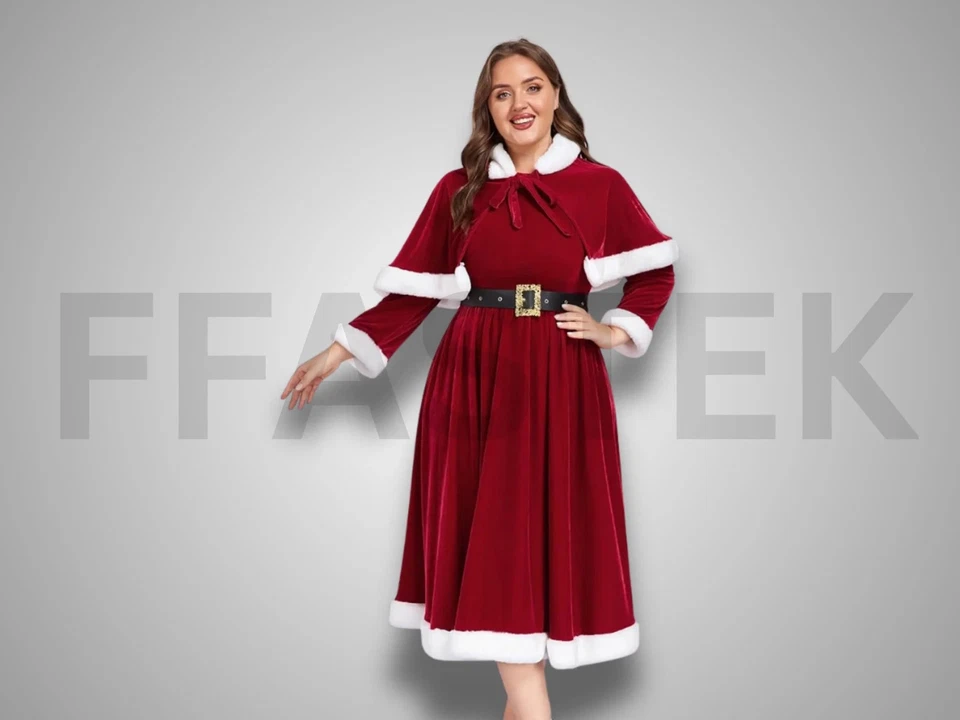 Santa Claus Costume for Women | Velvet Red Dress with Hood & Fur Trim. - Image 3 of 4