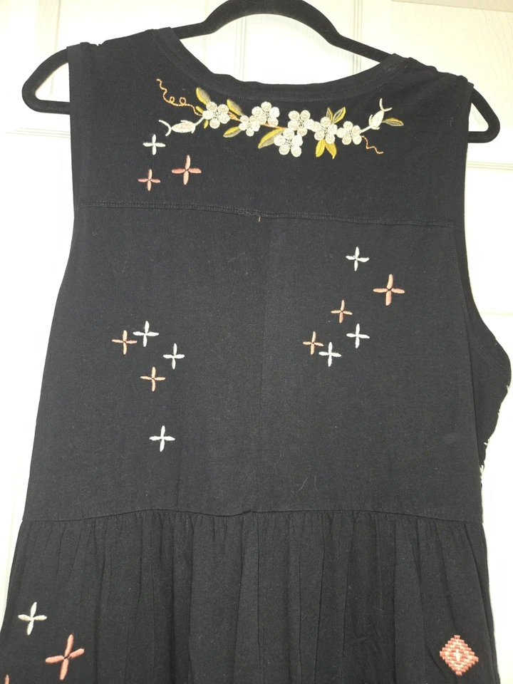 Johnny Was NWOT Ceretti Tiered Maxi Tank Dress Floral Embroidered Black Size XL - Image 3 of 4