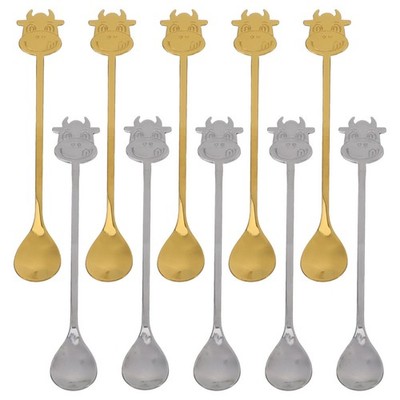 10pcs Cartoon Löffel Edelstahl Kaffeelöffel (golden, Silber)