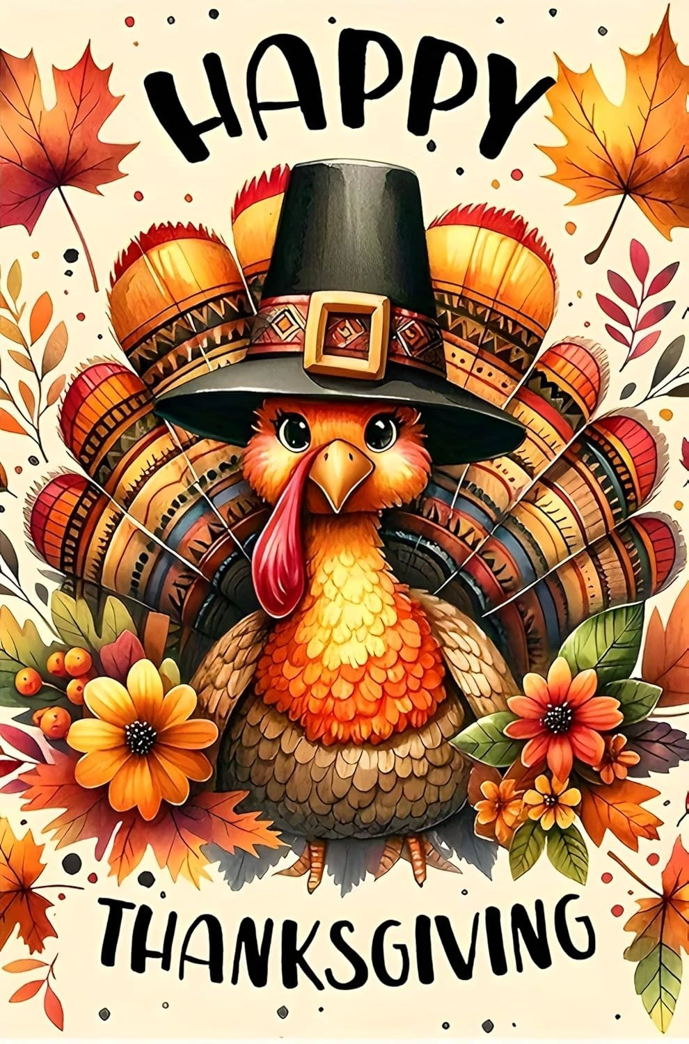 Fall Thanksgiving Turkey Garden Flag 12 x 18 inc Double Sided Outside Decoration