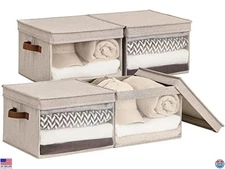 StorageWorks 4-Pack Fabric Storage Bins with Lids & Clear Windows - Brown/Beige