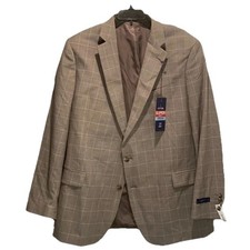 Stafford Sport Coat Windowpane Plaid Classic Fit Blazer Tan Sz 50R NWT