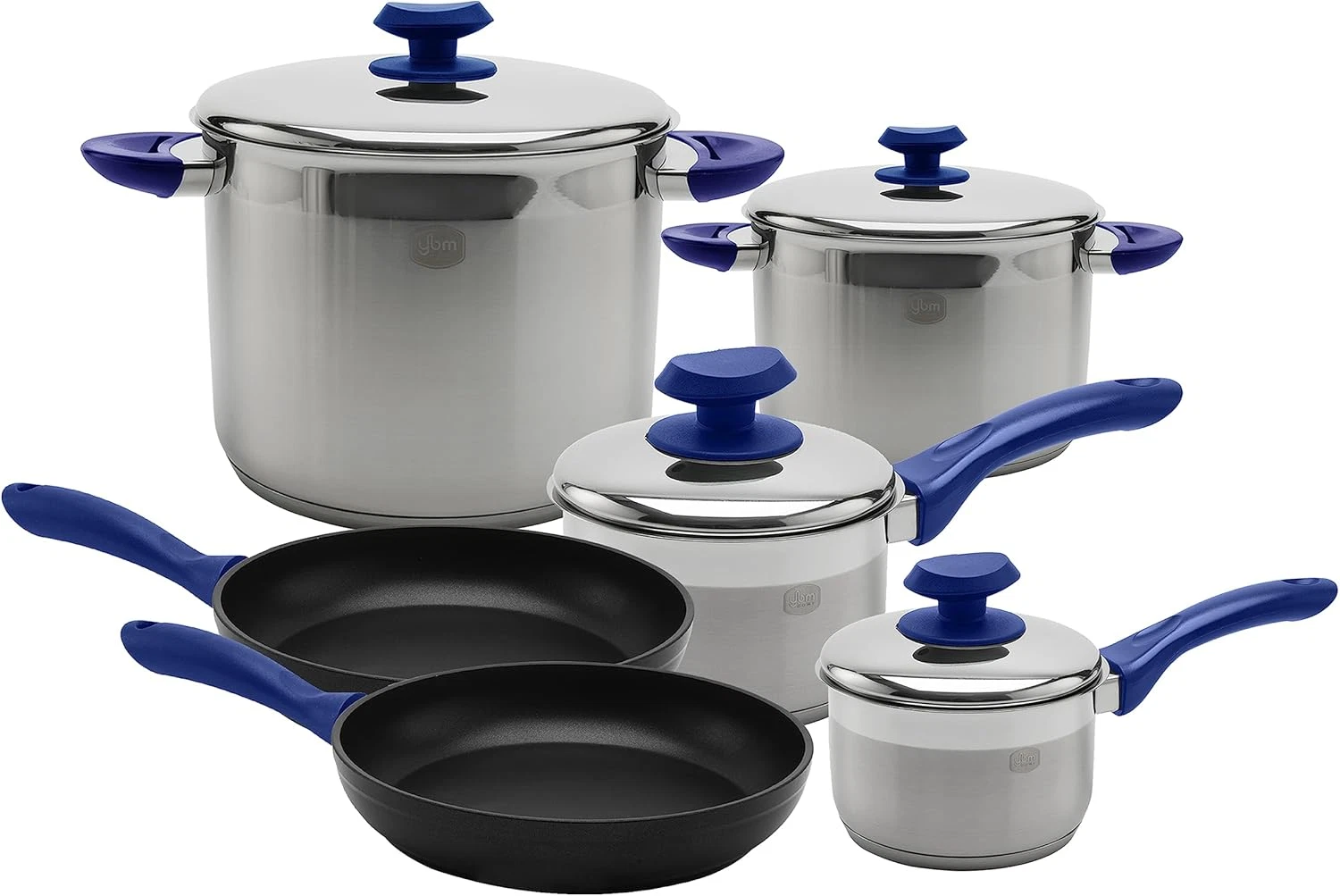 10-Piece Stainless Steel Cookware Set, Induction Compatible, Blue