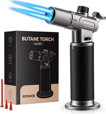 "Soplete de butano recargable, con bloqueo de seguridad y llama ajustable para b