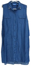 Simply Vera Wang Denim Tank Shirt Dress Size XL Mid Length String Tie Collar Pin