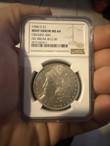 1904 O Morgan Dollar NGC MS64 MINT ERROR RIM DIE BREAK ON COIN AND SLAB !!!