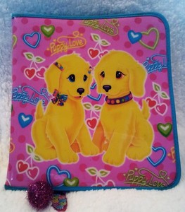 Vintage 90’s  Lisa Frank Casey & Candy Puppy Love Zipper Binder W/ Zipper Pull