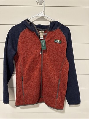 LL Bean Kids' Sweater Fleece Hooded Colorblock Blue Red Size L 14-16