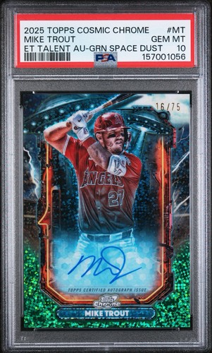 2025 Topps Cosmic Chrome Mike Trout-Extraterrestrial Green Auto /75 PSA 10 POP 1