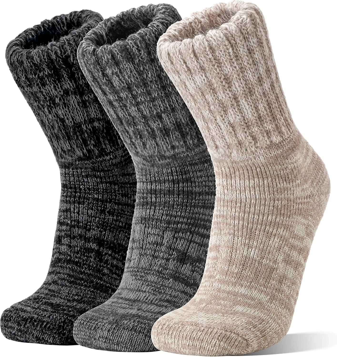 Sandsuced Merino Wool Boot Socks Thermal Warm Medium, Grey/Black/Light Khaki