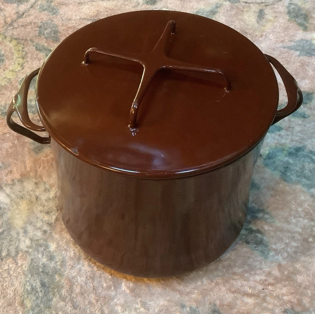 Vintage Dansk Kobenstyle 8 Quart Brown Enamel Pot Retro Design