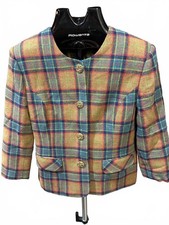 Vintage Tartan Wool Skirt Suit Set Blazer Skirt 9AR