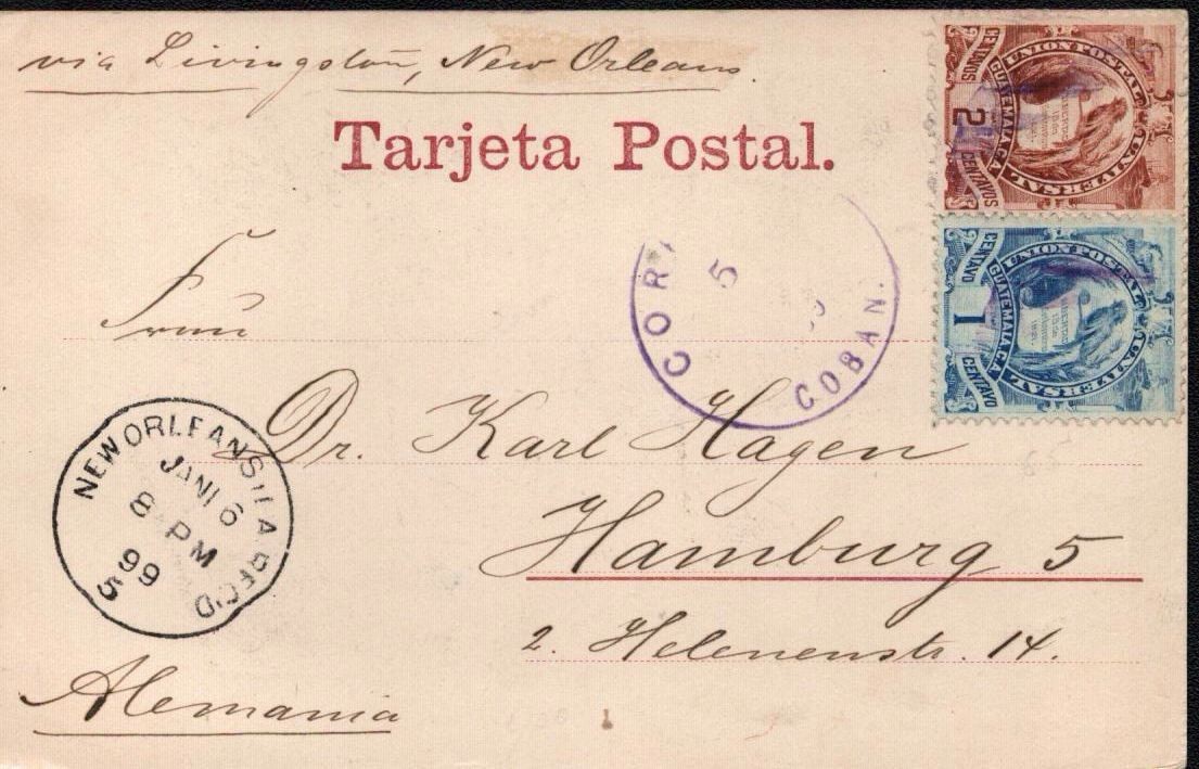 1898 Guatemala Postcard - Coban Postmark - City View