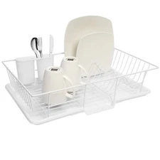 SWEET HOME COLLECTION METAL, PLASIC 3 PIECE DISH DRAINER RACK SET - WHITE