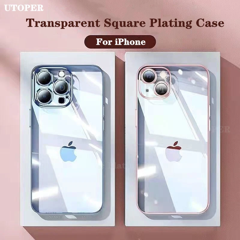 Plating TPU Clear Case For iPhone 15 14 13 12 11 Pro Max Mini XR 7 8 Phone Cover - Image 3 of 4
