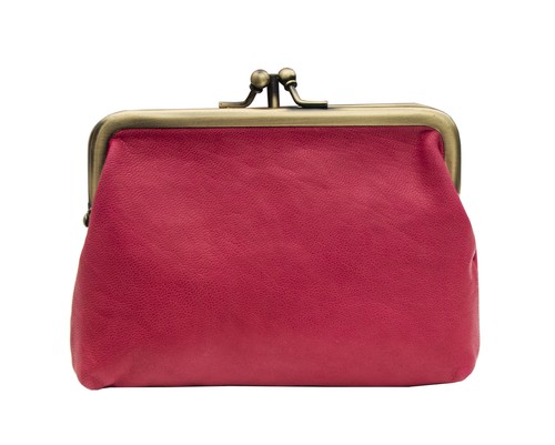 Crumble Womens Rhubarb Red Soft leather Double Clip Top Purse RFID Blocking NEW - Picture 6 of 6
