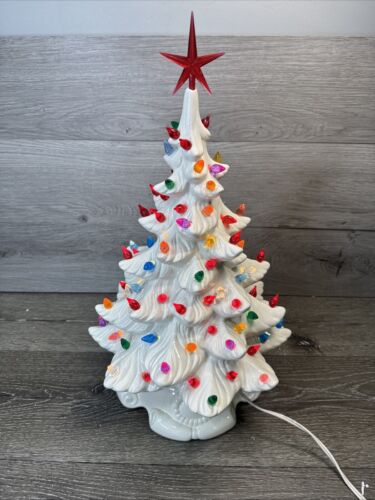 VTG 1974 Atlantic Mold White Ceramic Christmas Tree 19” Tall With Base & Star - Picture 5 of 16