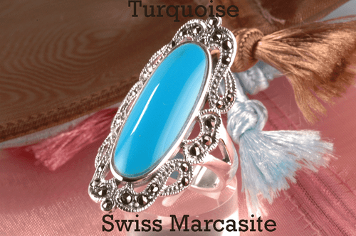 Anillo para mujer Marcasita y turquesa finamente hecho plata esterlina sólida ST-176 - Imagen 2 de 3