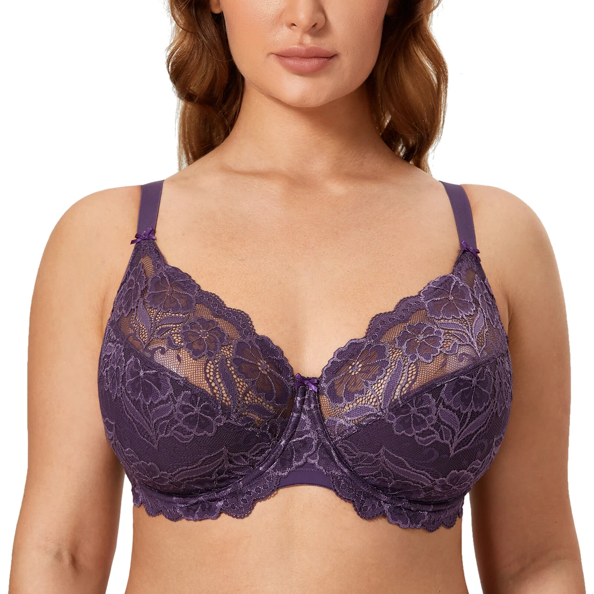 Contrast Lace Full Cup Bra - Violet