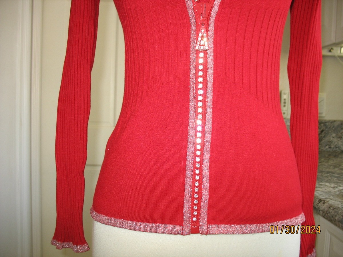 BELLDINI RIB KNIT RED RHINESTONE ZIPPER METALLIC TWIN