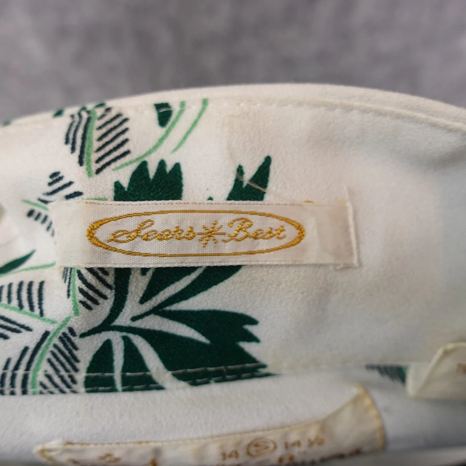 Vintage SEARS Kings Road 70s Shirt Men S White Green Perma Prest MOD Ditsy Indie - Image 3 of 4