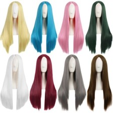 New 80cm Wigs Side Long Full Hair Costume Women Straight Sleek Bangs Cosplay