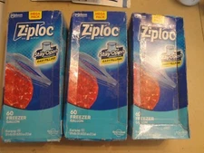 3X Ziploc Brand Freezer Bags with Grip 'N Seal Technology  Gallon 60 Count #F4