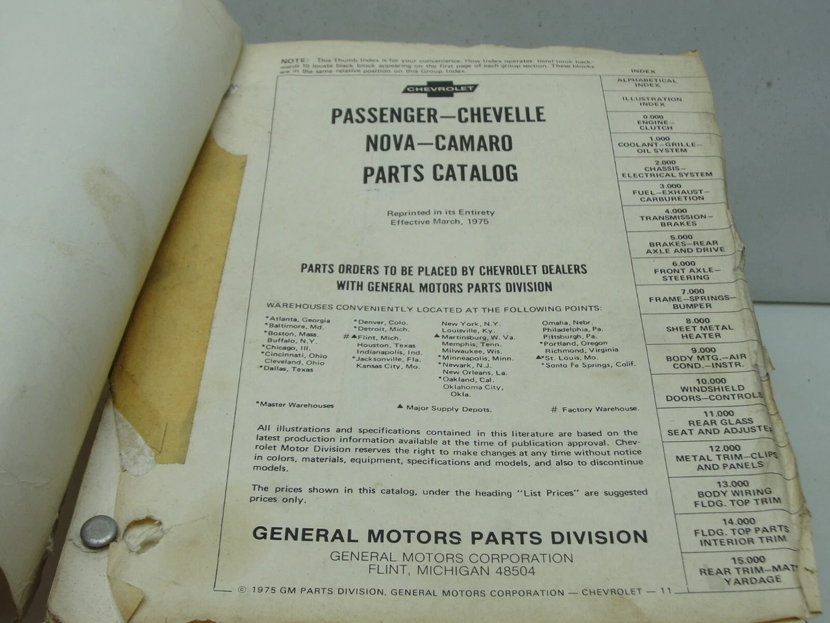 1975 Chevy Nova Parts Catalog