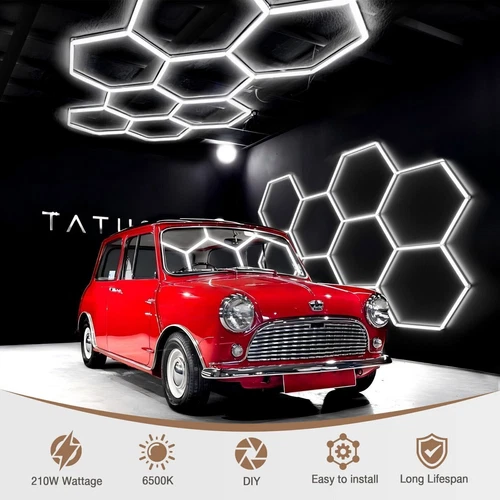 8Hex Hexagon LED Red Lighting Car Detail Retail Garage Workshop Wall Light Lamp - Picture 5 of 12