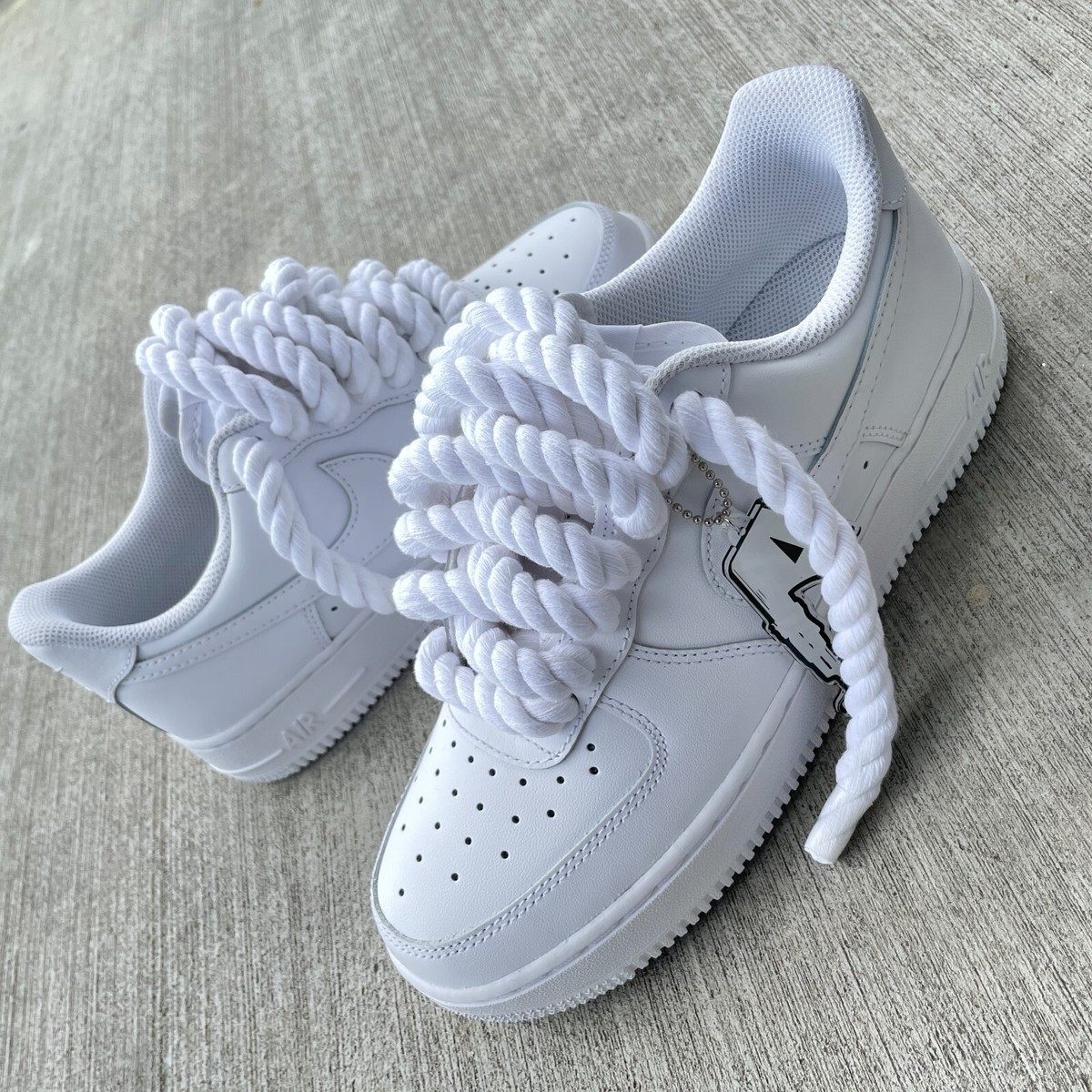 Nike Air Force 1 One with Rope Laces in All White colorway and 