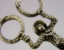 RARE AUSTRO-HUNGARIAN SOLID SILVER HARLEQUIN SUGAR TONGS NIPS c1890