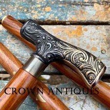 Vintage Style Antique Victorian Designer Brass Handle Wooden Walking Stick Cane