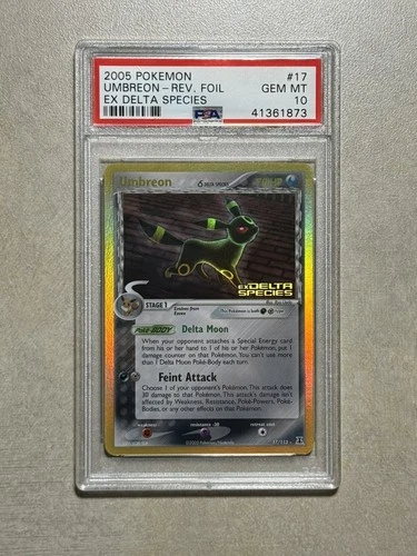2005 POKEMON EX DELTA SPECIES #17 UMBREON-REVERSE FOIL PSA 10