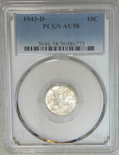 1943-D Mercury Dime PCGS AU58 looks FB Frosty Just Graded New Holder #D119A
