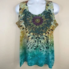 Vintage Boho Festival Tank Top XLarge Petite Studded Sparkle Southwest Cowgirl