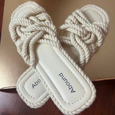 Abound- Sandi Ivory/Cream Roman Rope Twist Braided Slip On Flat Sandal Sz 8