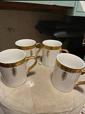 Tiffany & Co. Imperial Set of 4 Coffee Mugs White Gold Trim Ceramic 1992