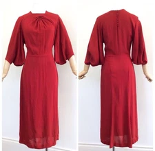 1930s Rayon Crepe Dress Evening Balloon Sleeves Party Dress Size M