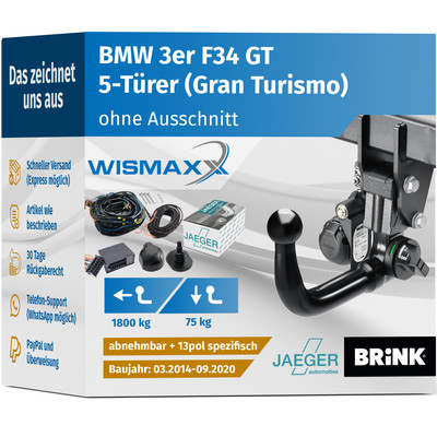 Anhängerkupplung für BMW 3er F34 Gran T vert. abnehmbar BRINK +13pol E-Satz spez