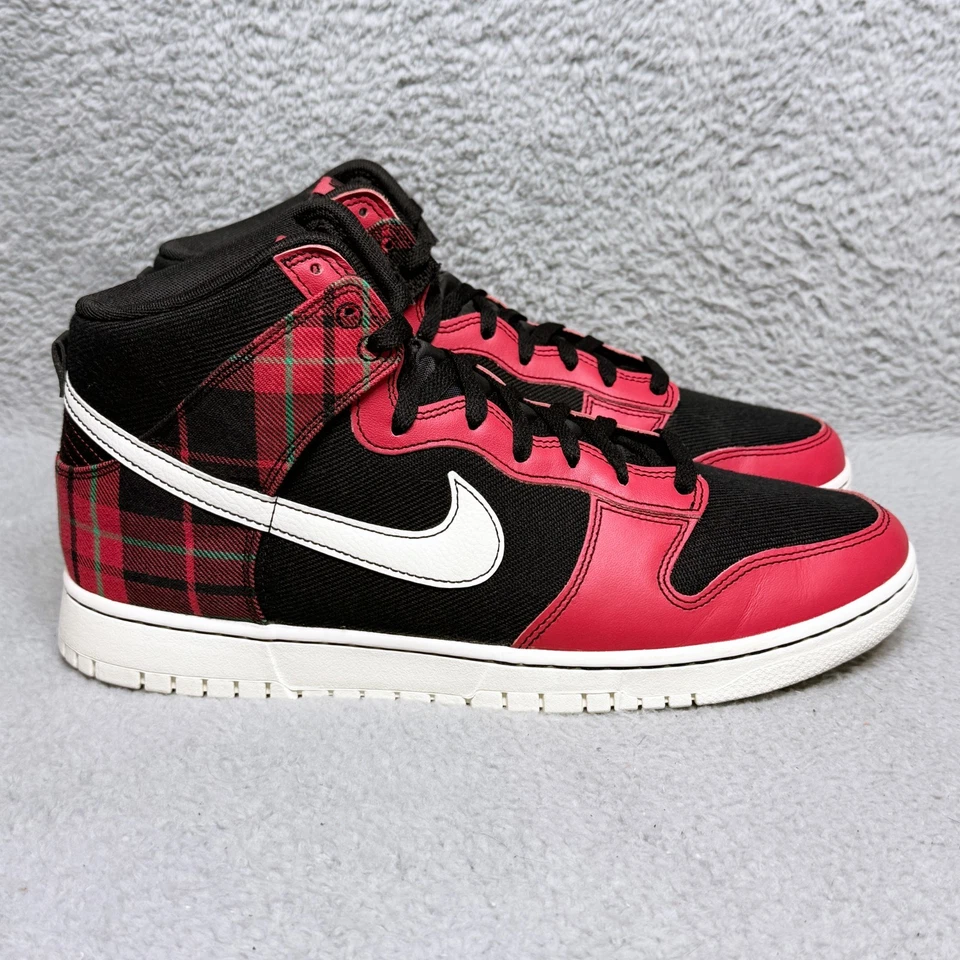 Nike Dunk High SE Tartán Cuadros Hombres Talla 13 Tenis Negro Rojo Cuero Foto 2 de 4