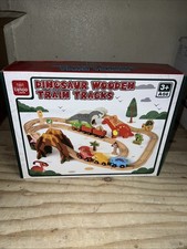 Wooden Train Set, Dinosaur Wooden Train Track Set, Wood Toy Train Set for