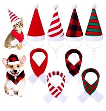 8 PCS Christmas Costume Santa Hat with Scarf Small Cat/Dog Cute Gift for Pets P