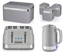 Image of Swan Retro Revive Grey Jug Kettle, 4 Slice Toaster, Breadbin & Canisters Set