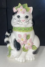 Rare Vintage Fritz & Floyd Charming Tails Corner Cat Cookie Jar Whiskers Flowers