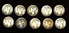 1923 thru 1944-d Winged Mercury Head dime  l0 coins .900 silver (o.723 troy oz)