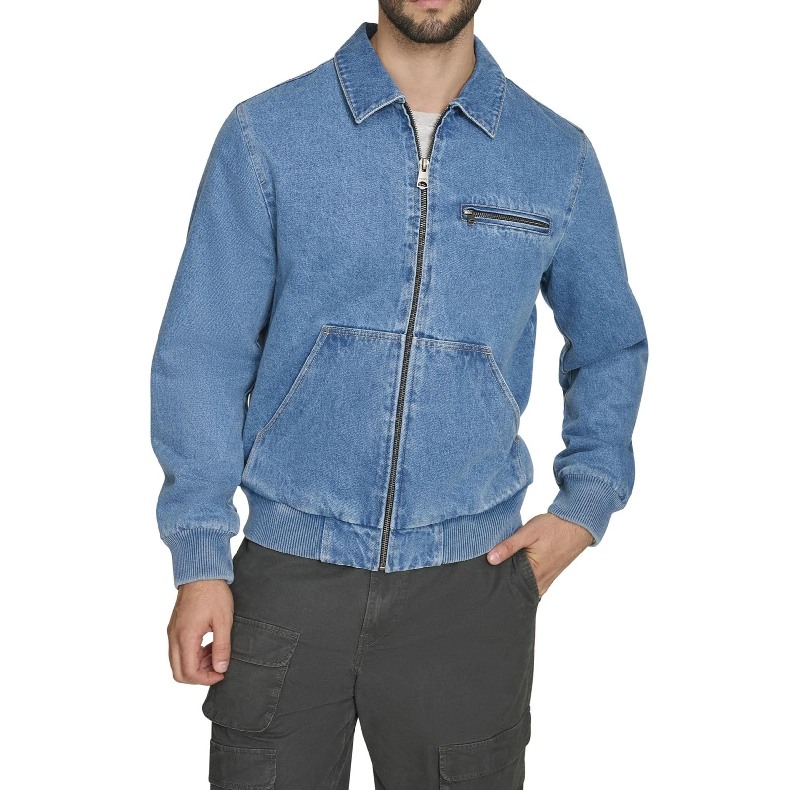 Men's Western Bomber Jacket, Medium Wash Denim, Small