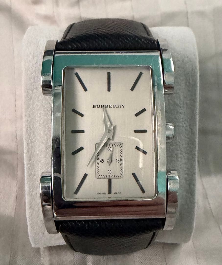 Burberry BU1100 Analog Watch Timepiece Silver White Stainless Steel Leather